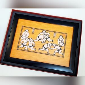 Rare Vietnamese South East Wrestling Men Wooden Framed Picture Made In Vietnam